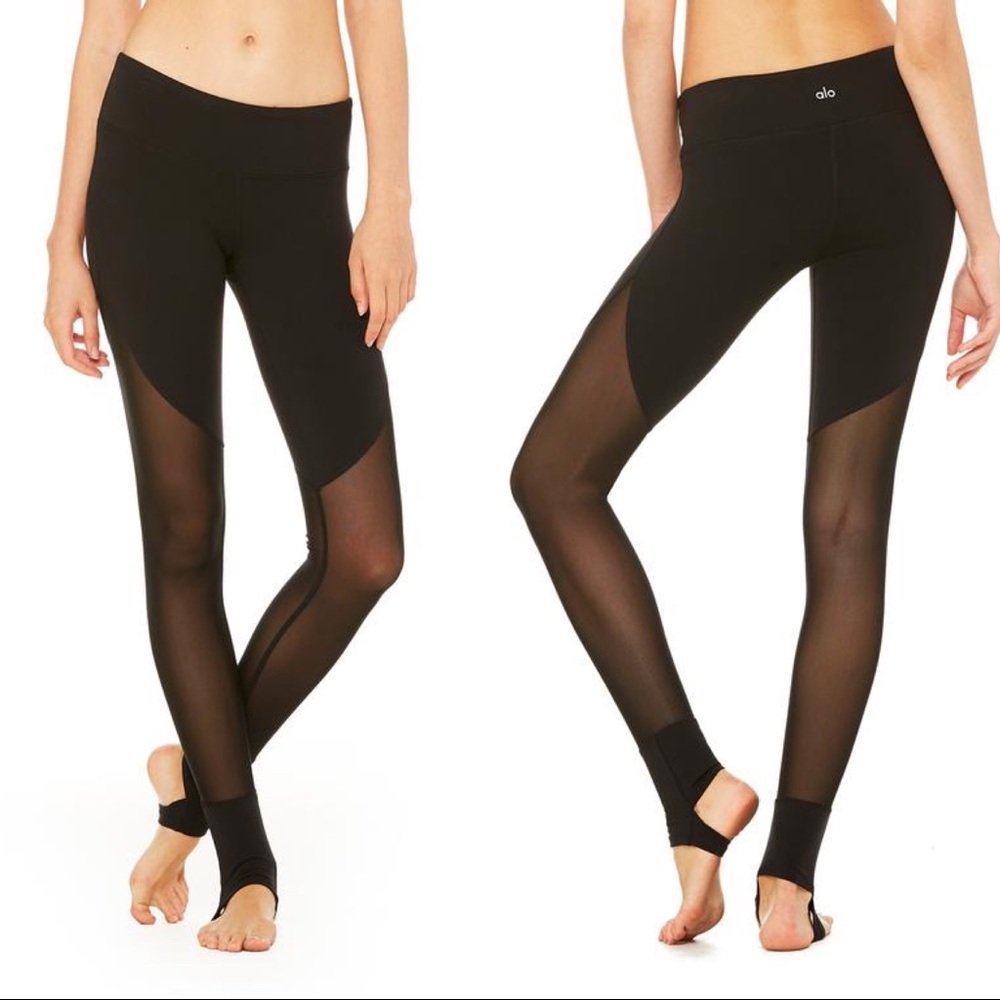 ALO Yoga Black Mesh Stirrup Leggings